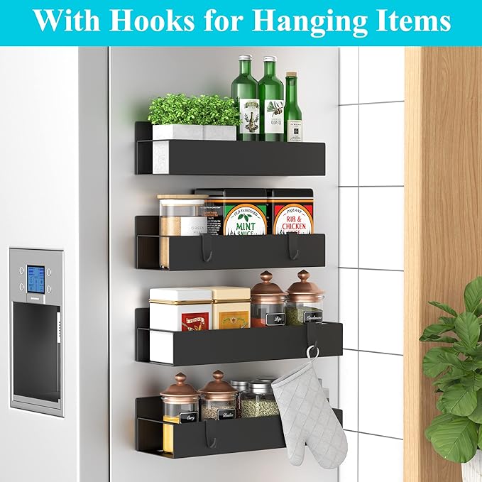 Metal 8 Pack Magnetic Spice Storage Rack Organizer for Refrigerator and Oven, Black Fridge Organizers and Storage, Metal - Image 2