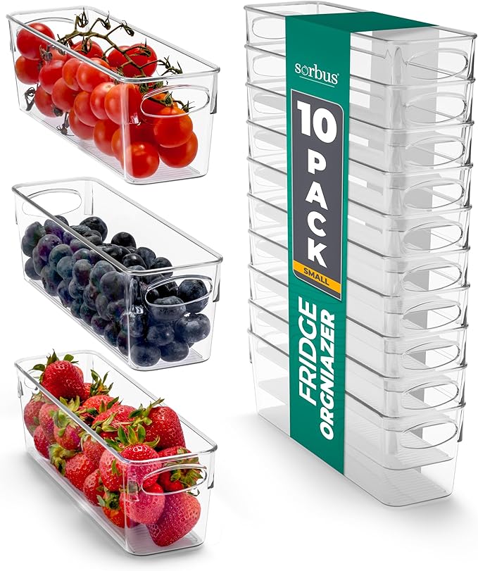 Sorbus 10-Pack Small Clear Plastic Organizing Bins – Clear Bins for Organizing, Refrigerator Organizers, Fridge Organizer, Pantry Storage, Kitchen Organizer, and Pantry Organizers and Storage Bins by Sorbus