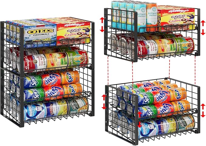 2 Pack Stackable Can Organizer, Adjustable Can Holder Rack for Pantry | 2-Tier Can Storage Rack Holds Up to 60 Cans, Organizer for Soda & Food Cans in Kitchen Cabinet, Black by shengbaomaoyi
