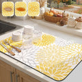 Findosom Fall Dish Drying Mat, 12" x 20" Super Absorbent Dish Mat with Floral, Hide Stain Drying Mat for Kitchen Counter, Under Dish Rack, Coffee Maker, Espresso Machine, Yellow by Findosom