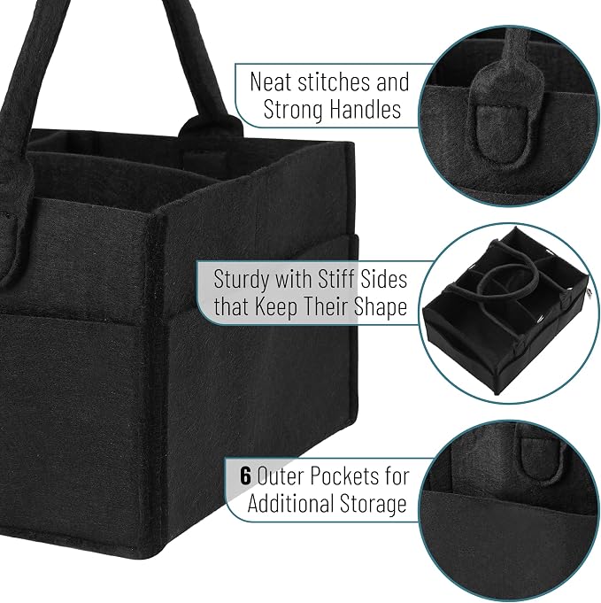 Mr. Pen- Baby Diaper Caddy Organizer, Black, Medium | Nursery Storage Bin and Car Organizer for Diapers and Baby Wipes - Image 3