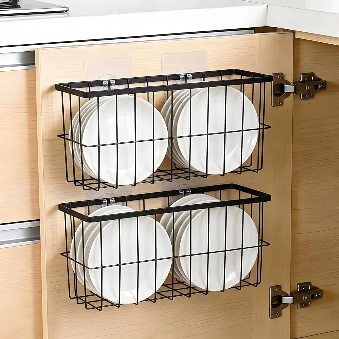 FAMNONE 2-Pack Adhesive Cabinet Door Organizer, 5.9" Inside Cabinet Storage | Lid Organizer for Cabinet, No Drill Wall Mounted Storage Box for Pantry Door, Kitchen & Bathroom Space Saving Organizer - Image 2