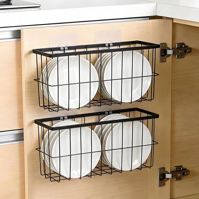 FAMNONE 2-Pack Adhesive Cabinet Door Organizer, 5.9" Inside Cabinet Storage | Lid Organizer for Cabinet, No Drill Wall Mounted Storage Box for Pantry Door, Kitchen & Bathroom Space Saving Organizer - Image 2