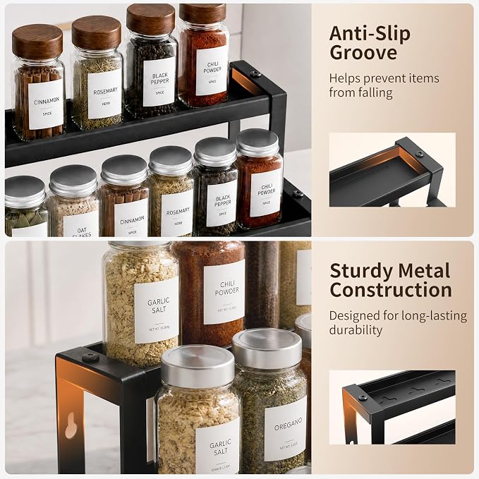 Expandable Spice Rack Organizer for Cabinet, Supports 17.6 lbs Per Tier | Expandable 16"-29", Anti-Separation Sliding Design, 3-Tier mental shelf, Organizes Jars, Bottles & Seasonings, Easy Assembly - Image 7