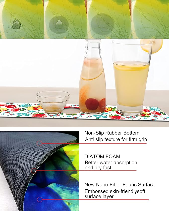 Kitchen Sink Splash Guard Faucet Mat Super Absorbent Fast Drying Mat Sink Gadgets Splash Guard Behind Faucet Drip Catcher for Kitchen (Beautiful Flower, 23.5x5.5in) - Image 3