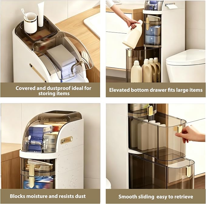 BGYMF 4-Tier Slim Bathroom Storage Cabinet, Slim Cabinet for Bathroom, Narrow Rolling Storage Cart with Wheels, White Plastic Slim Organizer for Small Bathroom Kitchen Laundry Corner - Image 7
