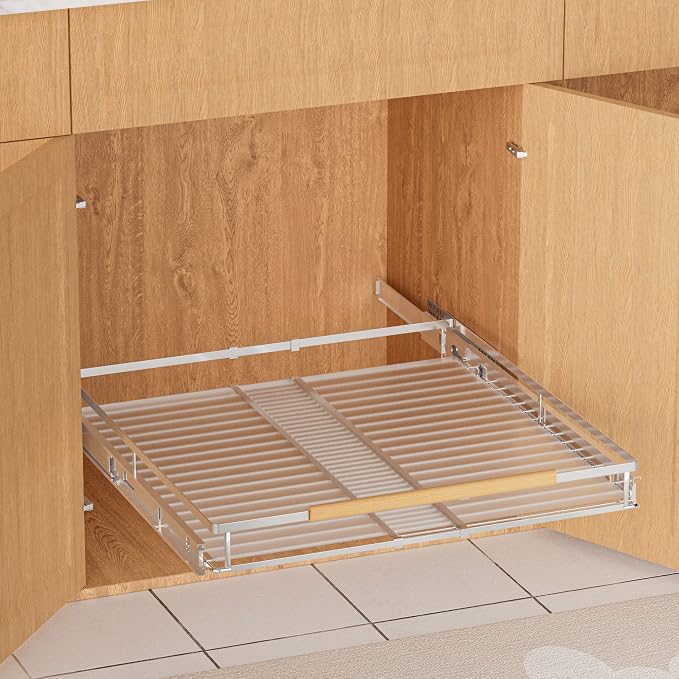 SANNO Pull Out Cabinet Organizer with Expandable Sliding Shelves for Cupboard Pantry, Steel Metal Sliding Shelf, Chrome Finish - Image 7