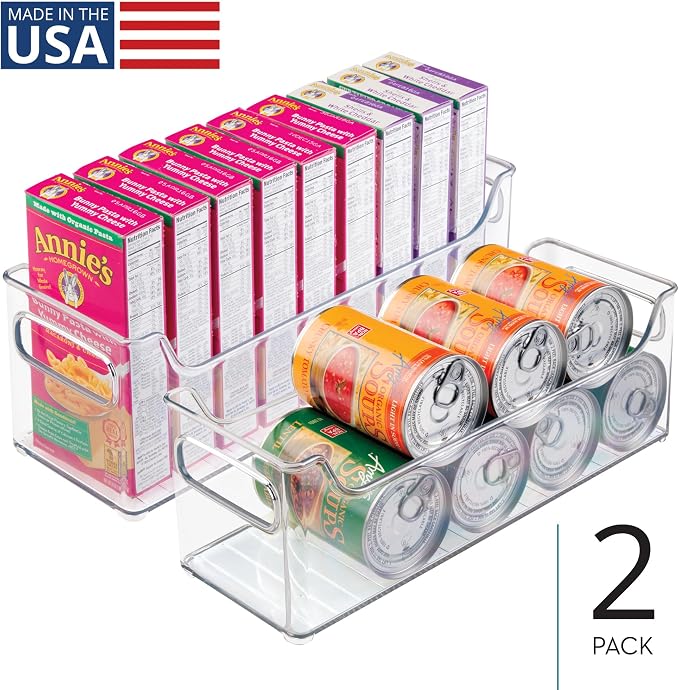 InterDesign iDesign Stackable Plastic Pantry Bin with Handles for Cabinets or Fridge, Set of 2, Clear, Made in USA (Pack of 2) - Image 2