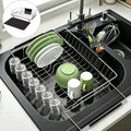 in Sink Expandable Dish Drying Rack with Silicone Mat-Extra Large Stainless Steel Dish Drainer Over The Sink with Utensil Holder, Applicable for Sink Width 16'-22' (Silver,23.2'*12.2') by HAYAWEY