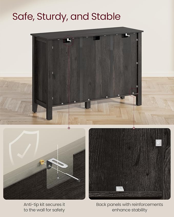 VASAGLE LIRY Collection - Coffee Bar Cabinet, Kitchen Storage Cabinet with 3 Drawers, Farmhouse Sideboard with Adjustable Shelf for Kitchen, Antique Charcoal UBBK371B02V1 - Image 6