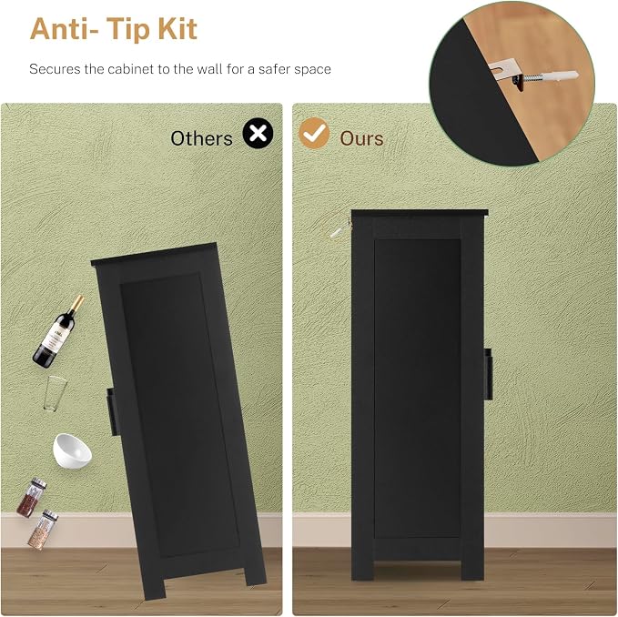 Iwell Storage Cabinet with 2 Doors and 4 Storage Shelves, Bathroom Cabinet, Cupboard for Living Room, Home Office, Entryway, Black - Image 7