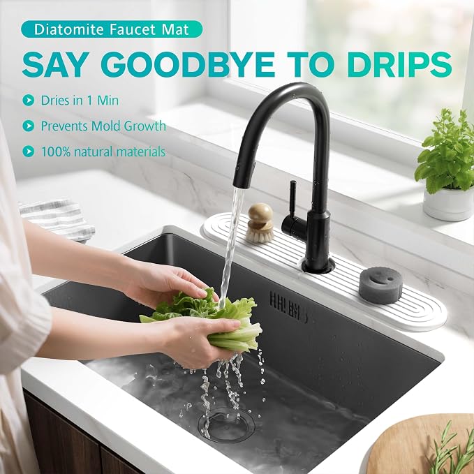 Stone Faucet Mat for Kitchen Sink – Diatomite Fast-Drying Stone Tray, Faucet Mat Sink Splash Guard, Decorative Sink Protector for Kitchen Bathroom Counter (Light Grey, 20''x3.9'') - Image 5