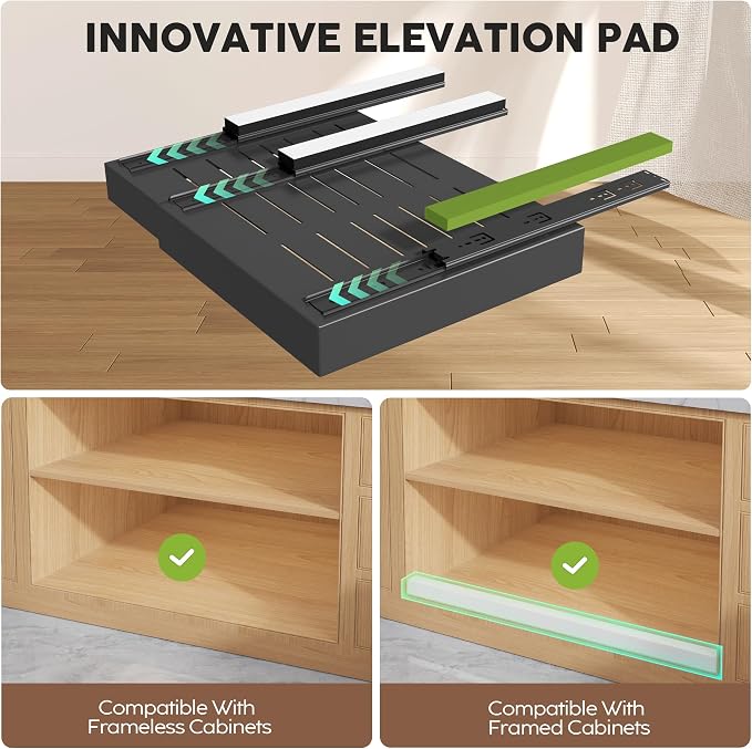 Seinloes 6 Pack Pull Out Cabinet Organizers 21" Deep With Raising Pad for Framed Cabinets, Expandable Slide Out Drawers with 4pcs Divider Racks, Roll Out Shelves, Adjustable Width 12"-20.45" Black - Image 2