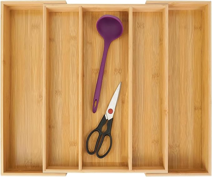 Utoplike Bamboo Expandable Kitchen Drawer Organizer Silverware Utensil Tray | Cutlery Holder, Drawers Divider for Large Utensils, Flatware, Knives, Spatulas in Kitchen, Office, Adjustable 3-5 Slots by Utoplike