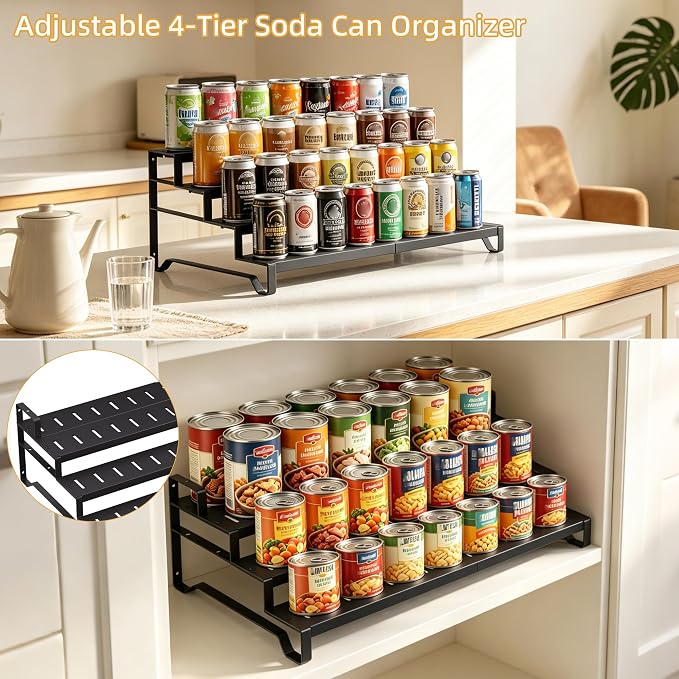 Expandable Can Organizer for Pantry, 4 Tier Metal Canned Food Storage 2Pack | 13"-21" Adjustable Length, Tiered Reversible Shelf Design, Large-Capacity Storage for Kitchen Cabinets & Countertops - Image 5