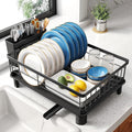 SNTD Dish Drying Rack for Small Kitchen Counter, 11" W x 15" L, Black | Space Saving, Rotating Spout & Angled Drainboard for Quick Drainage, Stainless Steel, Removable Utensil Holder by SNTD
