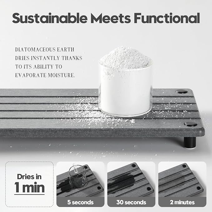 Instant Dry Sink Caddy Kitchen Sink Organizer, Quick Drying Stone Tray Diatomite Sponge Holder Soap Dish, Bathroom Countertop Fast Dry Water Absorbing Vanity Rack, Dark Gray,12" x 5" - Image 4