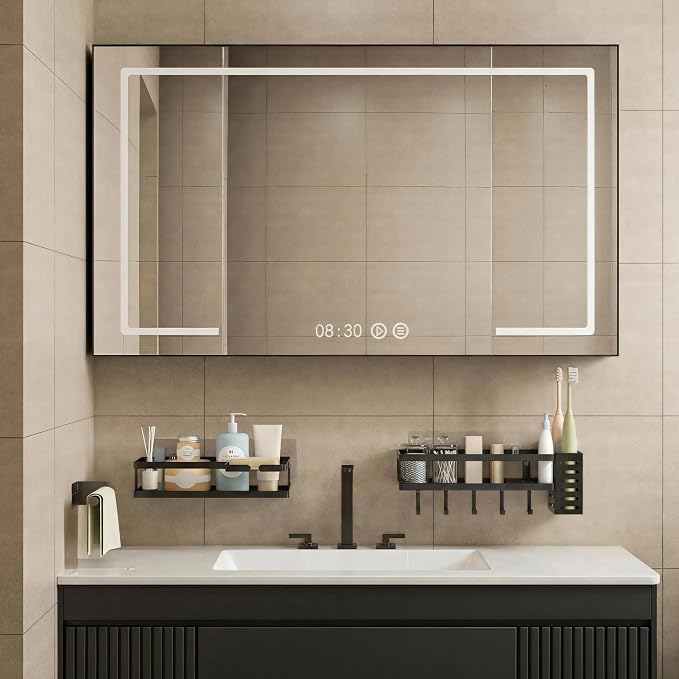 PUSDON 5-in-1 Shower Caddy & Kitchen Organizer Set, Wall Mount Wide Spice Rack with Paper Towel Holder, Utensil Holder, Soap Dish, Rustproof Mesh Baskets Hold 50LBS - Matte Black, Guardrail - Image 5