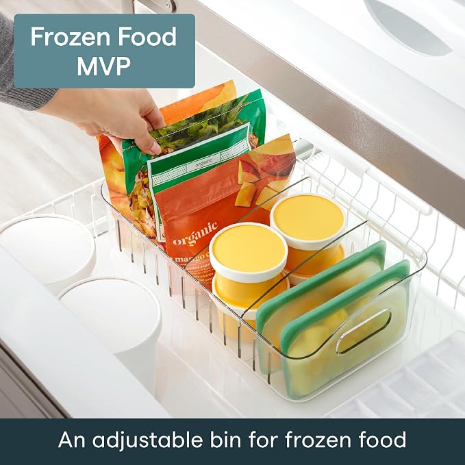 YouCopia FreezeUp Freezer Bin 15", BPA-Free Clear Fridge Organizer with Adjustable Dividers and Handles for Frozen Food and Leftovers - Image 2