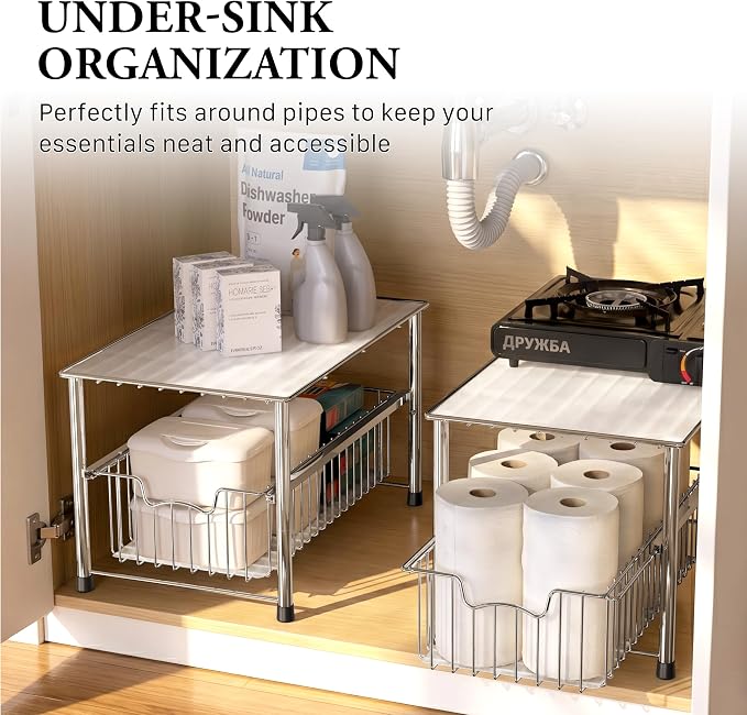 Simple Houseware Chrome Metal Stackable Storage Rack, 16.75 in L x 10.8 in W x 10.25 in H | Free Standing Organizer Drawer, Kitchen/Pantry/Cabinet/Counter - Image 6