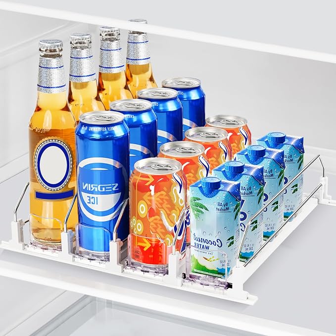 Drink Organizer for Mini Fridge, Automatic Pusher Drink Dispenser for Refrigerator, Soda Can Organizer for Beer Beverage, Holds up to 16 Cans 4Row (Depth12.2 xWide13.4) by Unknown