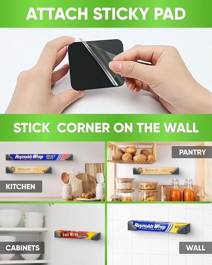 Skywin Adhesive Foil and Plastic Wrap Organizer Black, Fits Box Width up to 1.77in/45mm Aluminum Foil Organization and Storage – Aluminum Foil Heavy Duty Holder Aluminum Foil Dispenser - Image 4