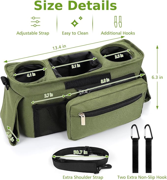 Accmor Universal Stroller Organizer with Insulated Cup Holder Detachable Phone Bag and Shoulder Strap,Stroller Bag Caddy Organizer for Uppababy, Baby Jogger, Britax Strollers - Image 9