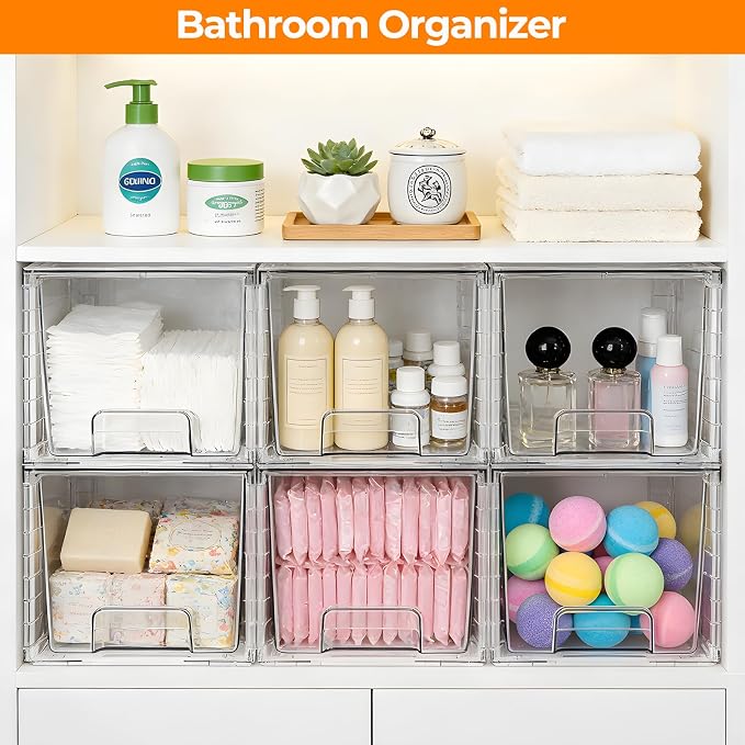 2 Pack Stackable Acrylic Storage Drawers – Clear Plastic Organizer Bins, Easy to Assemble, Suitable for Bathroom, Undersink, Kitchen, Pantry, Makeup, Medicine Organization - Image 7