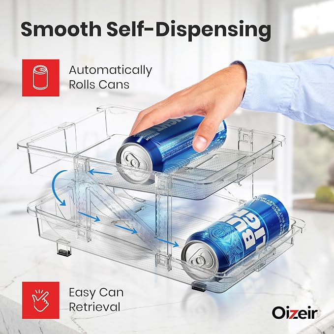 Expandable Soda Can Dispenser For Fridge - 2-Pack - Clear Transparent Soda Can Organizer For Refrigerator, Kitchen, and Pantry Storage Organizer for Cans, Beverage Bottle, Canned Food & Bottles - Image 4