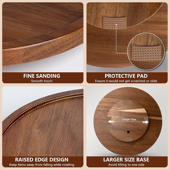 ANBOXIT Lazy Susan Organizer for Table, 10 Inch Wooden Lazy Susan Turntable | for Cabinet, Acacia Wood Turntable Kitchen Spice Rack (2 Pack) - Image 6