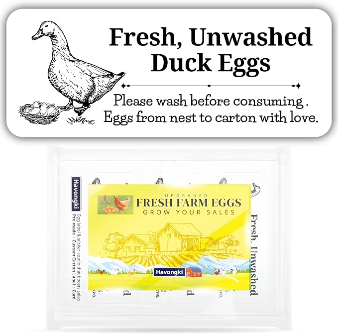 120 Duck Egg Carton Labels Stickers | White Farm Fresh Eggs | 4 6 12 15 18 30 48 50 Count - Basket Box Container Extra Organizer Farm Supplies, 66mm x 26mm by Unknown