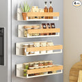 SONGMICS 4-Pack Strong Magnetic Real Bamboo Spice Racks for Fridge | Kitchen Organizer Shelf, 11.8 x 4.1 x 3 / 10.6 x 3.6 x 3 in, Cream White and Light Bamboo, BYSTRO Collection, UKCS062WD01 by Unknown