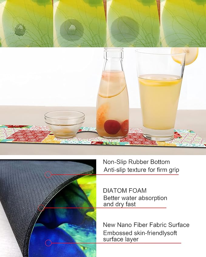 Kitchen Sink Splash Guard Faucet Mat Super Absorbent Fast Drying Mat Sink Gadgets Splash Guard Behind Faucet Drip Catcher for Kitchen (Boho Trellis, 15x5.5in) - Image 3