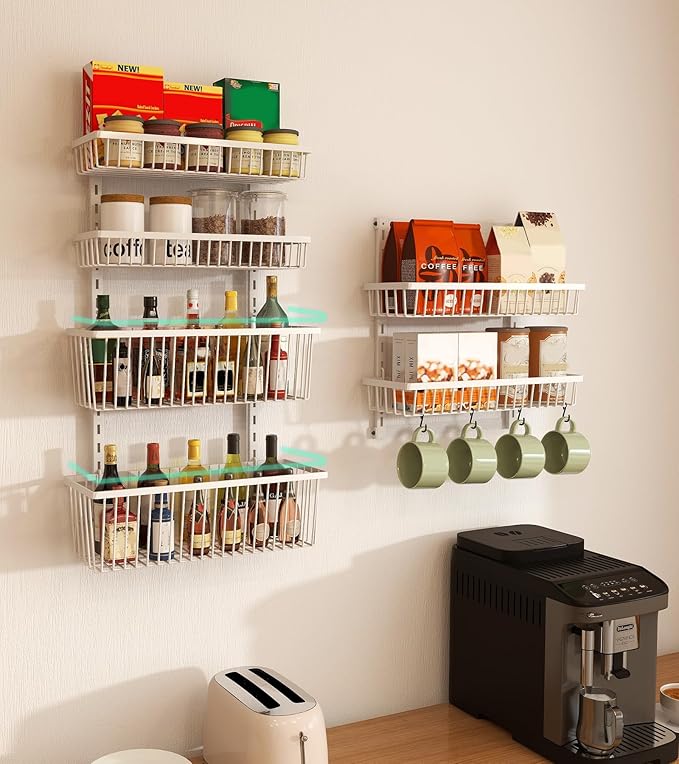 Mefirt Over The Door Pantry Organizer, 6-Tier Deep Baskets, White | Pantry Hanging Organizers and Storage, Adjustable Heavy-Duty Metal for Home & Kitchen, Back of Door Seasoning Rack - Image 4