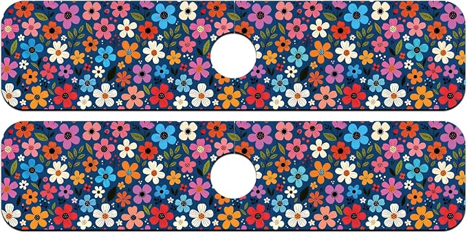 2 Pcs Floral Print Kitchen Sink Splash Guard Faucet Mat Plants Floral patterns Faucet Mat for Sinks Absorbing Drying Mats for Kitchen Bathroom, 23.6x5.5inch - Image 8