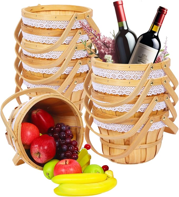 Wooden Baskets 10" x 6.5", 10 Pack Natural Apple Harvest Baskets | Round Handled Baskets Hold Produce, Flowers, Easter Eggs Or Favors for Farms, Markets, Weddings, Parties and Decor - Image 8