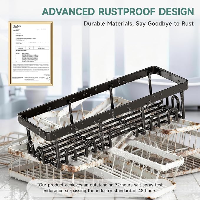Veken Shower Caddy 6-Pack with Hooks, Bathroom Organizers & Storage, Black | Advanced Rustproof Design, Large Capacity, No Drilling, Adhesive Shelves Rack, Wall-Mounted Kitchen & Home Decor - Image 4