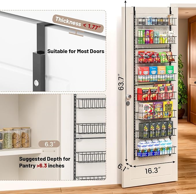 ElegantArray 8-Tier Pantry Door Organizer, Black | Over The Door, Hanging Spice Rack Shelves, Home Office Laundry Room Bathroom & Kitchen, Storage Rack - Image 3