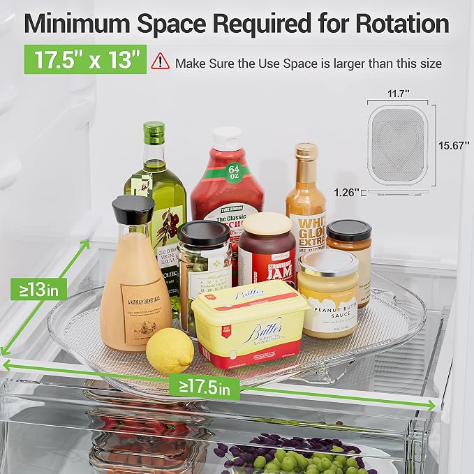 LAMU Lazy Susan Organizer Turntable 15.67''x11.7'' for Refrigerator Organizers and Storage, Fridge Organizer, Condiment Organizer for Kitchen, Table Top, Cabinet, Pantry, Countertop, 1 Pack - Image 2