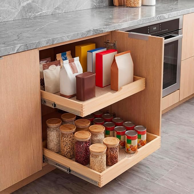 Sintuff 4 Pack Wooden Pull out Tray Cabinet Organizer Gentle Close Roll out Shelves for Kitchen Cabinets Fully Assembled Slide Pantry Shelves (18'' X 21'') - Image 6