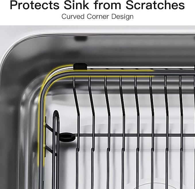 JASIWAY Gray Dish Drying Rack in Sink with Utensil Holder, RV, Apartment | Over Sink Expandable Stainless Steel Dish Drainers for Compact Kitchen, Space Saving, Fast Drain, Rustproof, For 1-2 people - Image 8