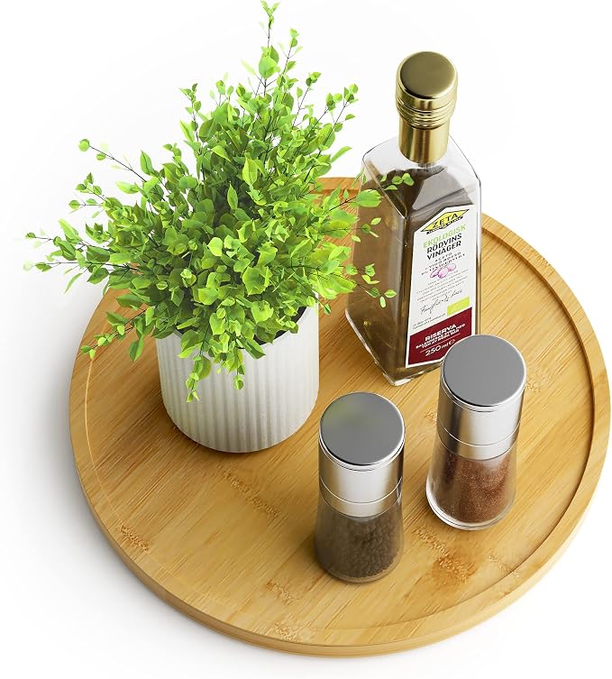 Lazy Susan Organizer Homerays 10 Inch Non-Skid Bamboo Lazy Susan for Kitchen Rotating Spice Rack for Kitchen Cabinet, Wood Turntable for Kitchen Countertop Organizer by Homerays