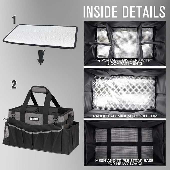SCAVATA Wearable Cleaning Caddy Bag, Cleaning Caddy Supplies Organizer with Handle & Shoulder Straps for Housekeepers, Under Sink & Car Cleaning Tool Organizers with 4 Foldable Divider (DarkGrey) - Image 4