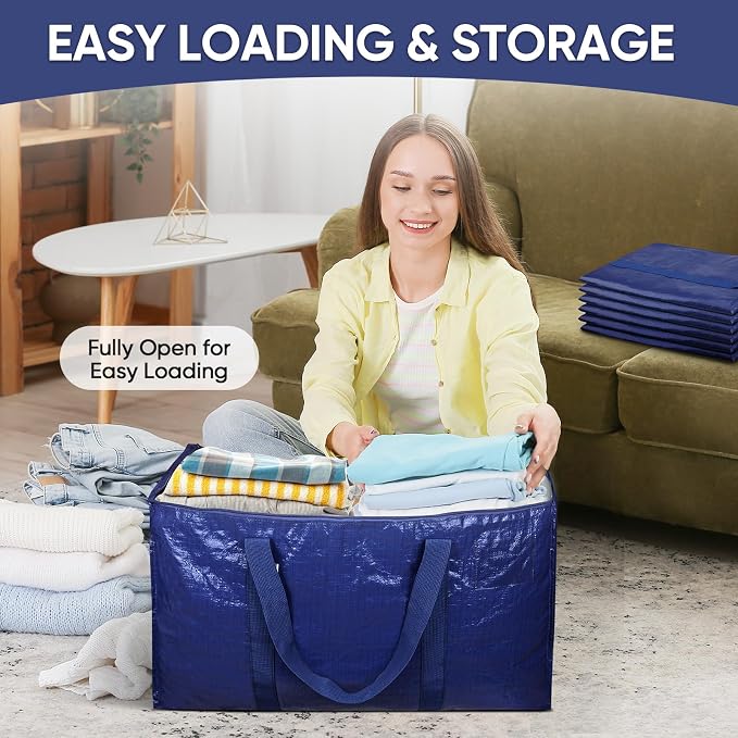 TICONN 6 Pack Extra Large Moving Bags Heavy Duty with Zippers & Carrying Handles, Durable Storage Bags Moving Boxes for Closet Organizers and Storage (6 Pack, Navy) - Image 7