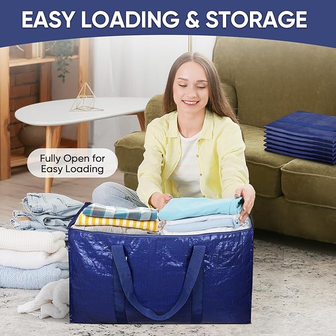 TICONN 8 Pack Extra Large Moving Bags Heavy Duty with Zippers & Carrying Handles, Durable Storage Bags Moving Boxes for Closet Organizers and Storage (8 Pack, Navy) - Image 7