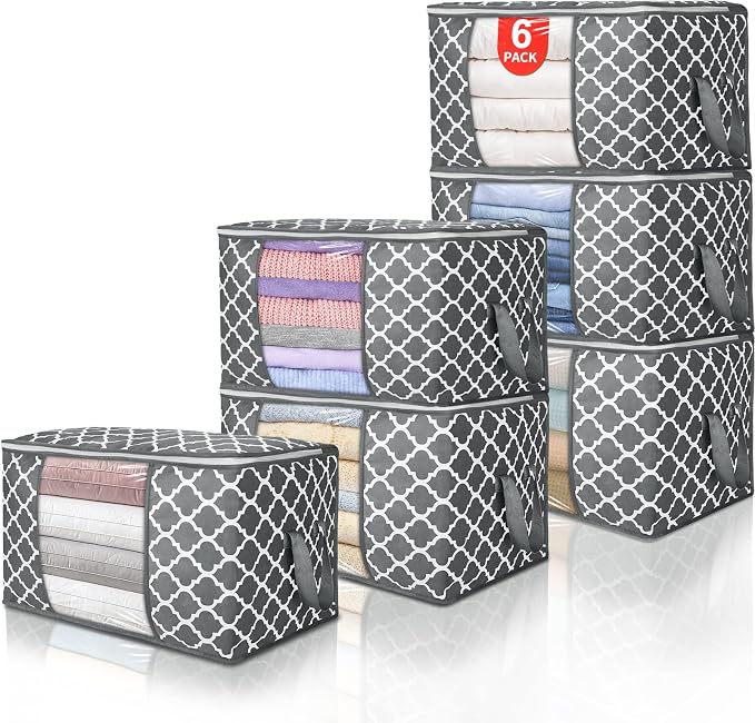 90L Large Storage Bags, 6 Pack Clothes Storage Bins Closet Organizers | Foldable Storage Containers, with Reinforced Handle, for Clothing, Blanket, Comforters, Bed Sheets, Pillows and Toys by BuddingJoy-BuildaJoyfulLifeforYou