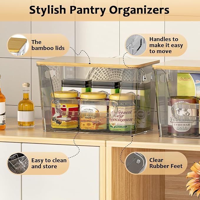 Delamu 2 Set Pantry Organizers and Storage,Trash Bag Dispenser with Bamboo Top,Stackable Trash Bag Dispenser Under Sink Organizer for 4-30 GalBags,Onion,Potato,Fruits,Gray(11.22" L*7" W*7.12" H) - Image 3