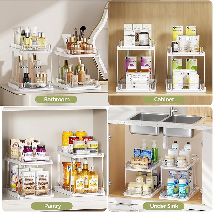 Delamu 2-Tier Bathroom Under Sink Organizers and Storage, Pull Out Cabinet Drawers with Anti-Slip Design, Multi-Purpose Storage for Kitchen, Pantry, Bathroom & Home Organization, White, 4 Pack - Image 7
