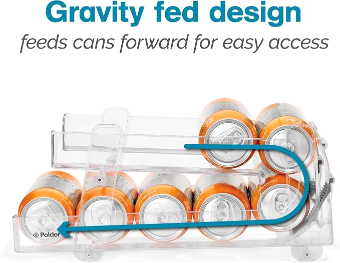 Polder Gravity Feed Can Dispenser, BPA-Free Plastic Beverage and Drink Dispenser, Holds Up to 10 Soda Cans, Ideal for Refrigerators and Countertops, Fridge Organizer, 14" x 5.3" x 6.1" - Image 4