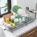 Kitsure Extendable Dish Drying Rack, 19.2"-26.7" L x 12.9" W, 2-Tier | Large Dish Rack, Multifunctional Dish Rack for Kitchen Counter, Anti-Rust Dish Drainers with Cutlery & Cup Holders,Grey by Kitsure